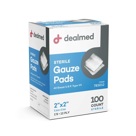 DEALMED Gauze Pads, Sterile 1'S, 2" X 2", 12 Ply, 100/Bx, 24/Cs, 2400PK 783012